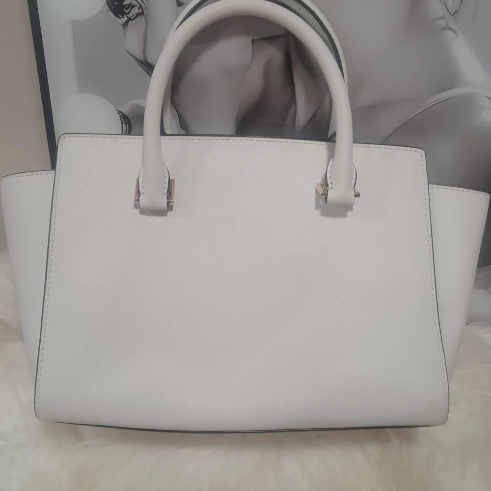 Like New Michael Kors White Geometric Studded Satchel